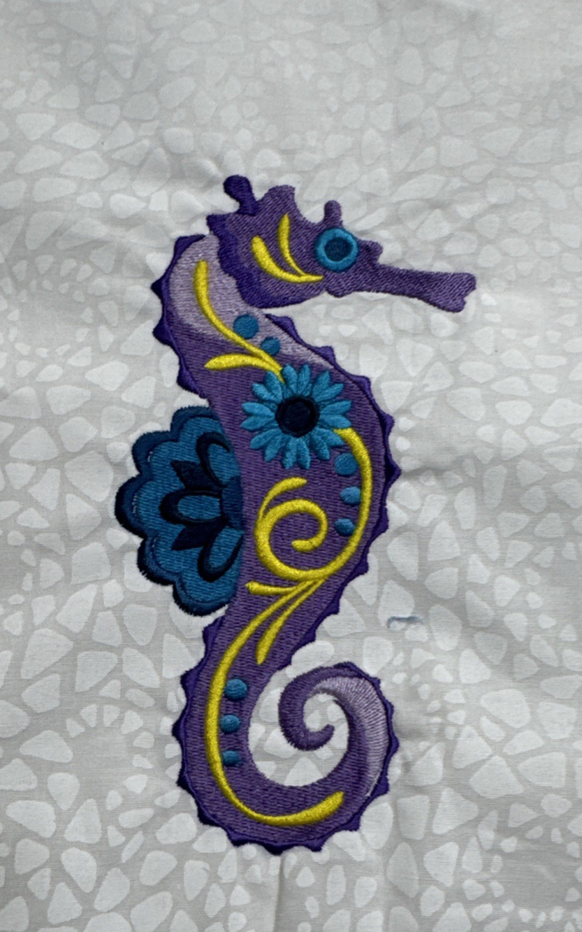 Sea Horse Flower machine embroidered design patch appliqué Purple Ocean Colorful